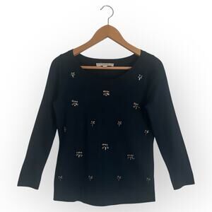 Ann Taylor LOFT Women's Rhinestone Sweater Size XS Navy Blue Wool Blend